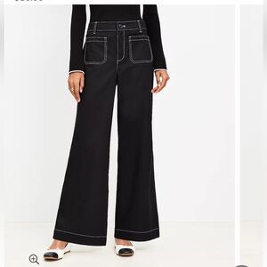 Loft Palmer Black Wide-Leg Contrast Stitch Front Patch Pocket Pants Stretch New
